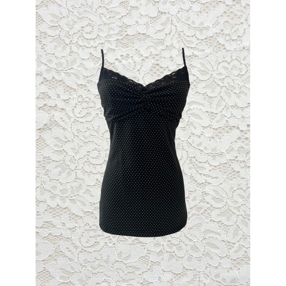 vintage forever 21 black polka dot lace trim cami top with adjustable straps